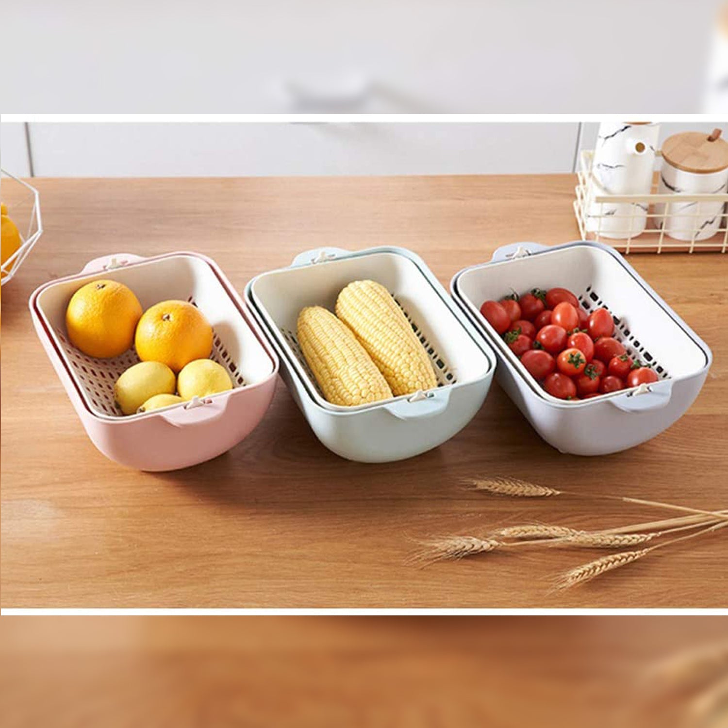 2717 Multifunctional BPA Free Double Layered Plastic Rotatable Strainer Bowl with Handles for Washing, Rinsing, Serving Vegetables & Fruits (Multicolor) 2717 Multifunctional BPA Free Double Layered Plastic Rotatable Strainer Bowl with Handles for Washing, Rinsing, Serving Vegetables & Fruits (Multicolor)